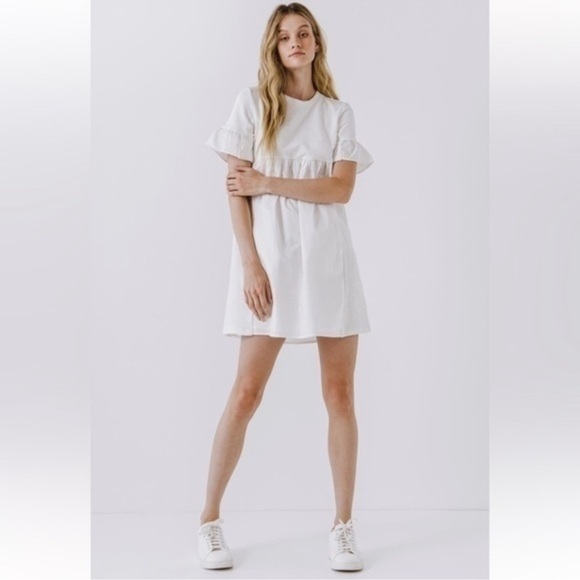 English Factory White Mixed Media Ruffle short sleeve dress size small - Picture 1 of 13